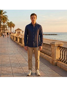 Camisa lino azul marino - Mazzarelli 2