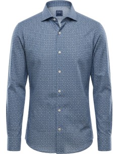 Camisa Sean Panamino Voile de algodón estampado de inspiración japonesa azul- Fedeli