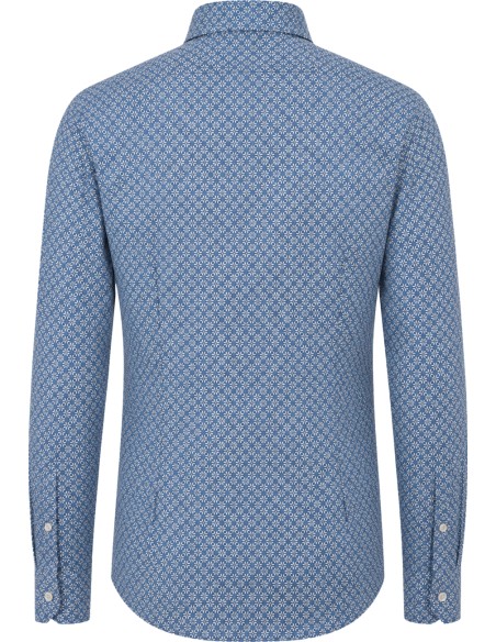 Camisa Sean Panamino Voile de algodón estampado Disty Print azul - Fedeli