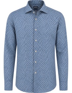Camisa Sean Panamino Voile de algodón estampado Disty Print azul - Fedeli