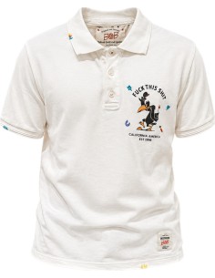 Polo piqué blanco estampado y bordado manga corta - Bob