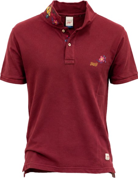 Polo manga corta granate con estampado en pecho y cuello - Bob