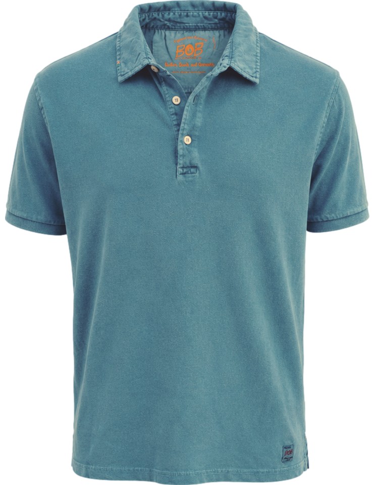 Polo azul pavone manga corta pique cuello camisa con detalles - Bob vista frontal