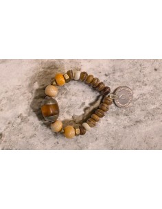 Pulsera artesanal NEPAL piedras, tuercas y cabuchón en cristal