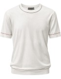 Camiseta blanca manga corta en punto de algodón con perfil de color - Ferrante