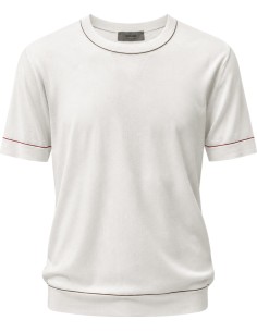 Camiseta blanca manga corta en punto con perfil de color - Ferrante vista frontal