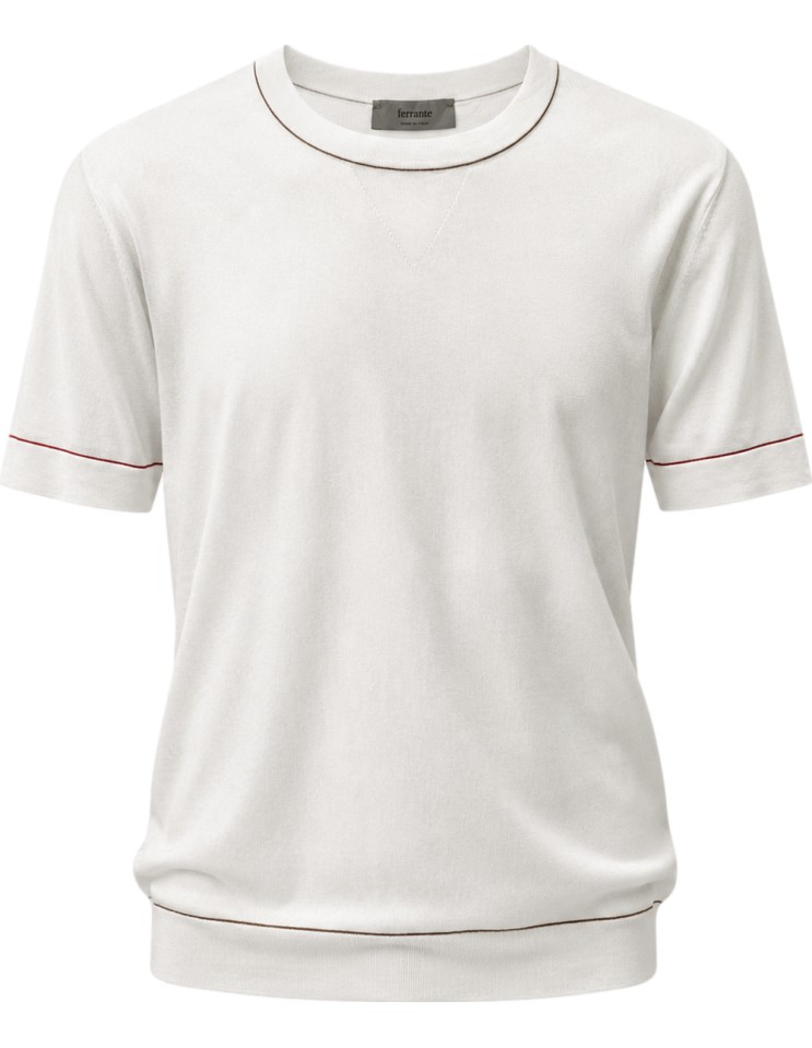 Camiseta blanca manga corta en punto con perfil de color - Ferrante vista frontal