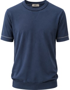 Camiseta azul manga corta en punto de algodón con perfil de color - Ferrante vista frontal