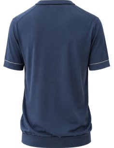 Camiseta azul manga corta en punto de algodón con perfil de color - Ferrante vista frontal 2