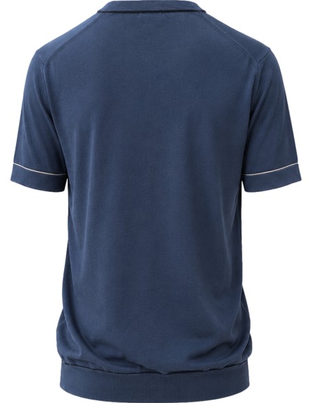 Camiseta azul manga corta en punto de algodón con perfil de color - Ferrante vista espalda