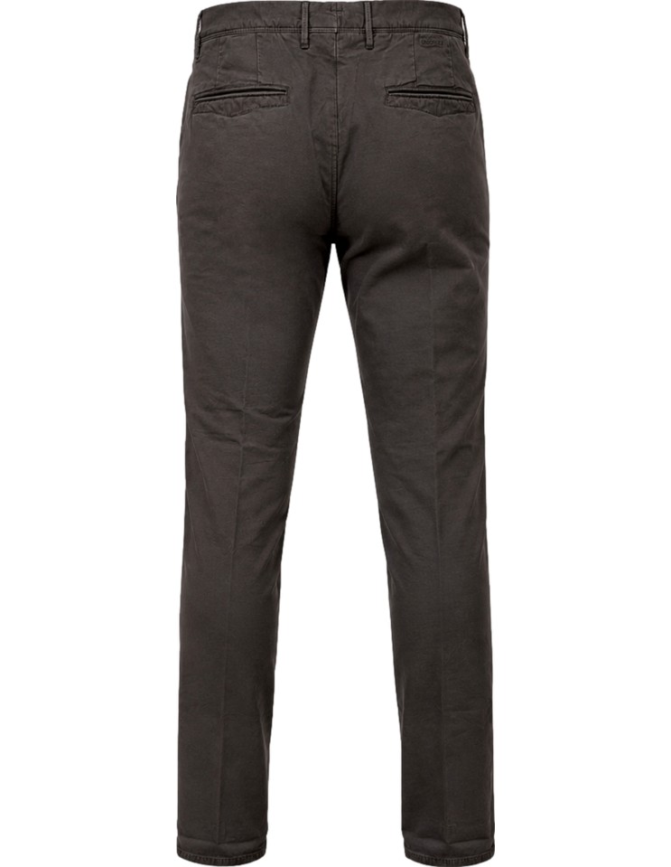 Incotex Pantalón ajustado algodón orgánico elástico micro dobby marrón vista trasera