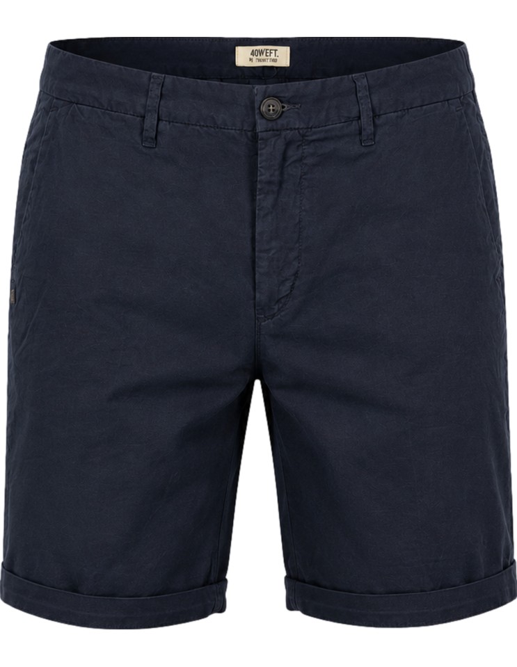 Bermudas en algodón y lino estilo chino azul marino - 40Weft