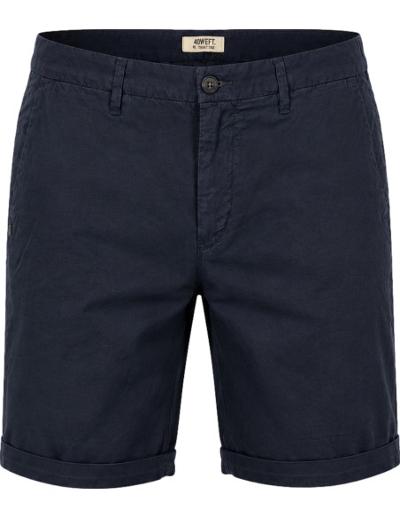 Bermudas en algodón y lino estilo chino azul marino - 40Weft