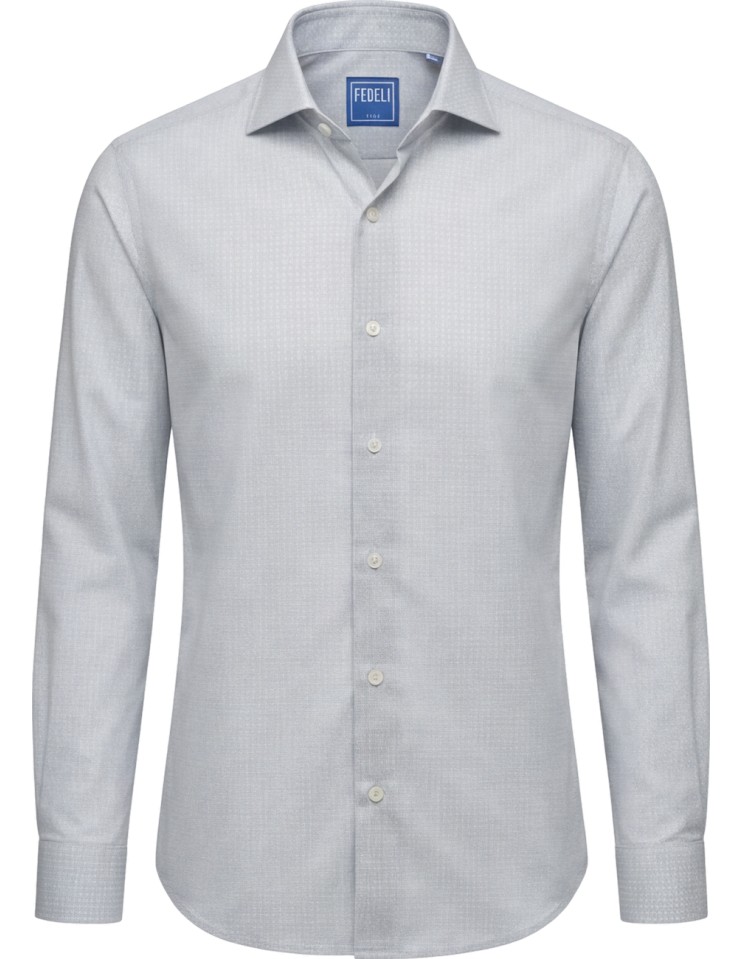 Camisa Sean Panamino Voile gris claro algodón estampado ditsy - Fedeli VISTA FRONTAL