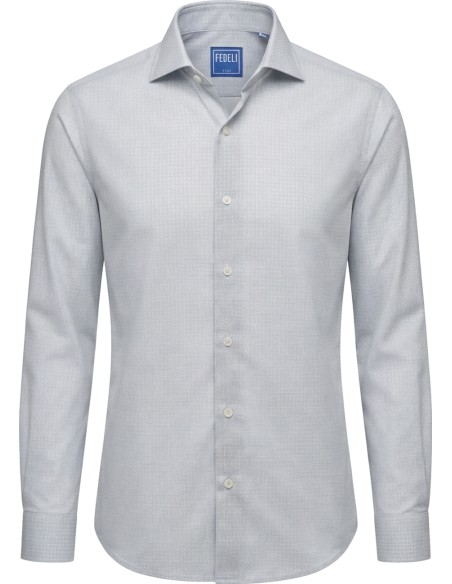 Camisa Sean Panamino Voile gris claro algodón estampado ditsy - Fedeli VISTA FRONTAL