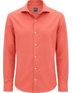 Camisa Sean Panamino tejido voile de algodón color coral - Fedeli