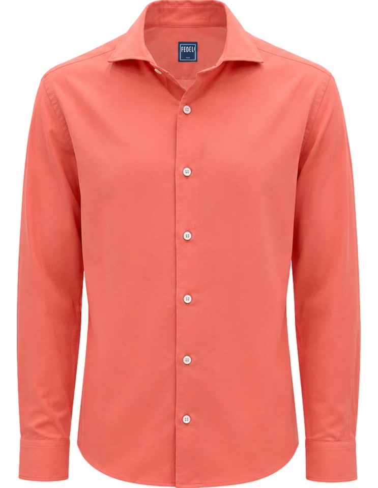 Camisa Sean Panamino tejido voile de algodón color coral - Fedeli