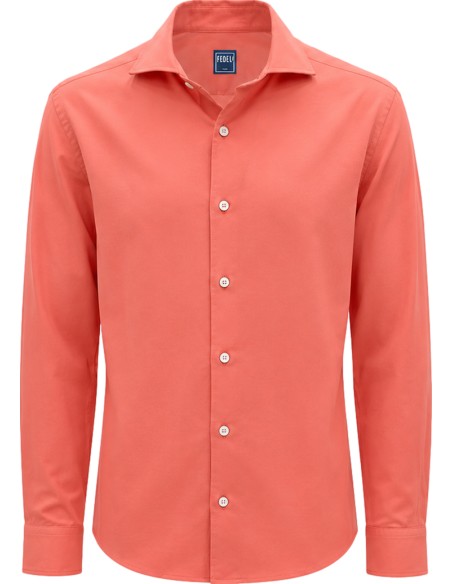 Camisa Sean Panamino tejido voile de algodón color coral - Fedeli
