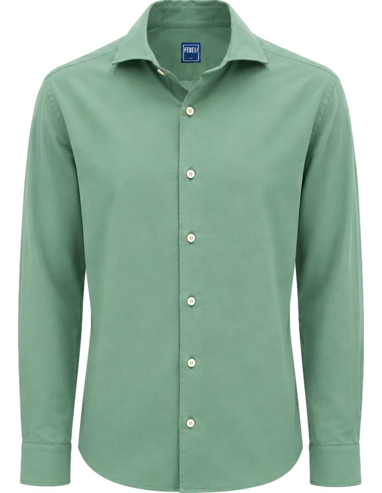 Camisa Sean Panamino tejido voile de algodón color verde menta - Fedeli