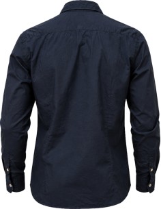 Camisa azul marino pintada motivos florales pintados a mano - Bob vista frontal, con pintado folral en pecho 2