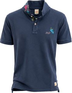 Polo manga corta azul con estampado en pecho y cuello - Bob