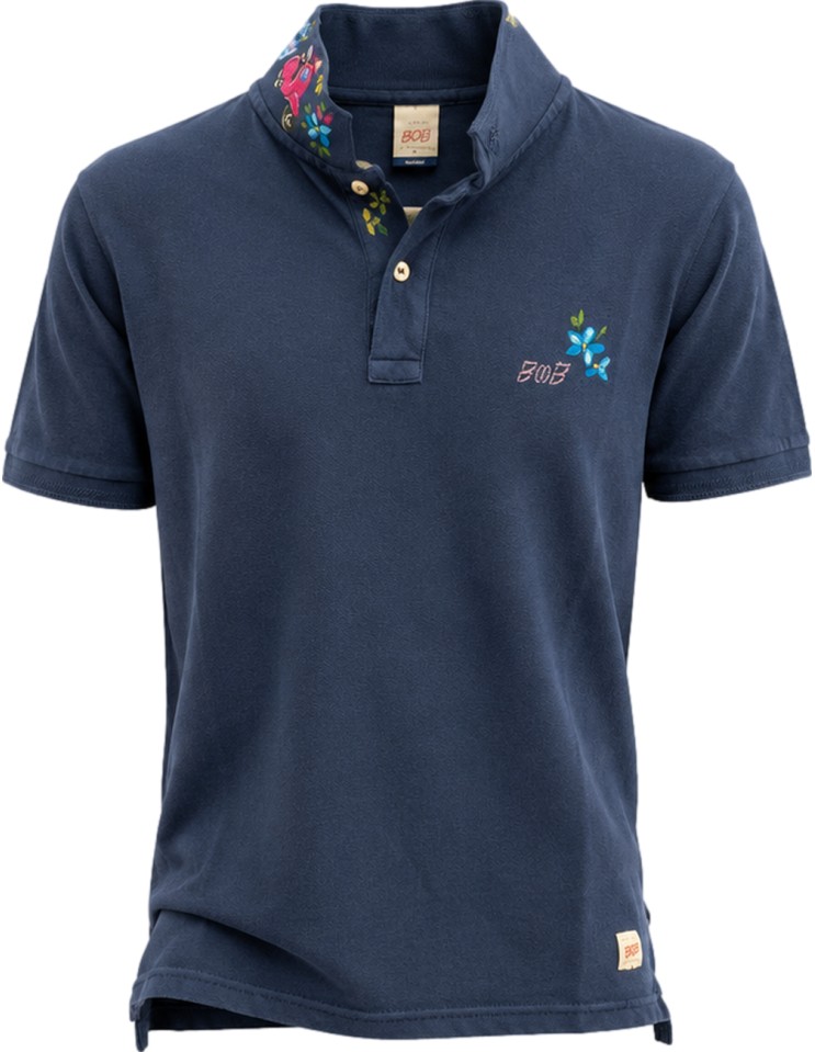 Polo manga corta azul con estampado en pecho y cuello - Bob