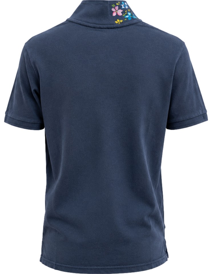 Polo manga corta azul con estampado en pecho y cuello - Bob vista trasera