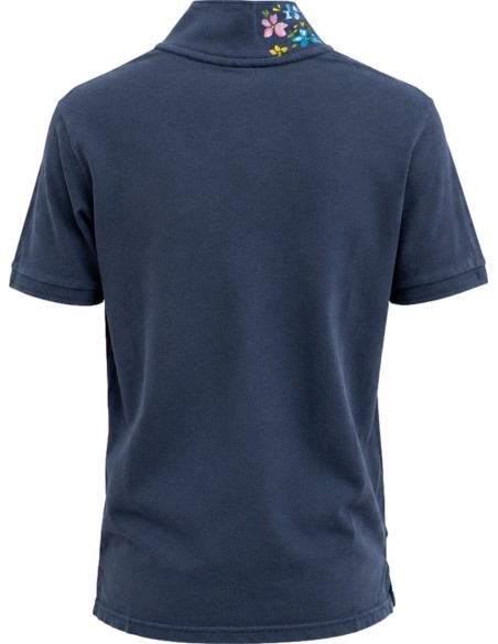 Polo manga corta azul con estampado en pecho y cuello - Bob vista trasera