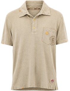 Polo manga corta beige algodón lino con bolsillo y estampado en pecho - Bob