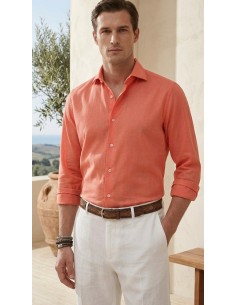 Camisa Sean Panamino tejido voile de algodón color coral - Fedeli 2