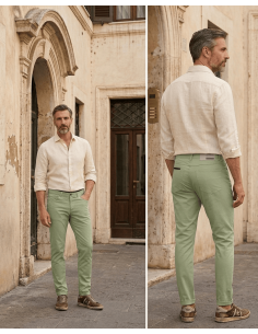 RRD pantalón Marina Chalk  verde claro vista frontal en un maniquí invisible 2