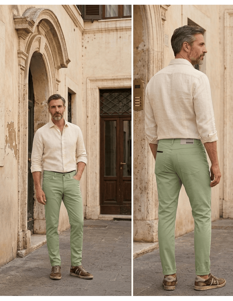 RRD pantalón Marina Chalk verde claro imagen doble por delante  y por detras