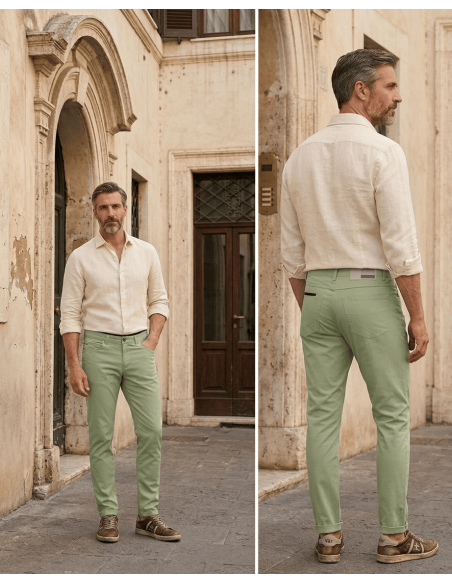 RRD pantalón Marina Chalk verde claro imagen doble por delante  y por detras