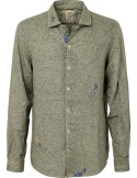 BoB camisa verde militar de algodón lino con bordados pintado con aerógrafo - BoB