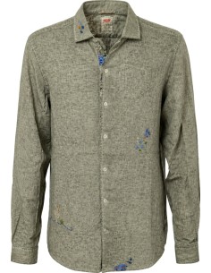 BoB camisa verde militar de algodón lino con bordados pintado con aerógrafo - BoB Vista frontal