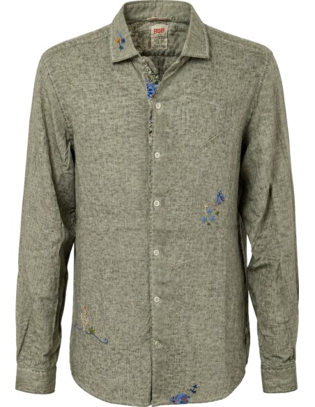BoB camisa verde militar de algodón lino con bordados pintado con aerógrafo - BoB Vista frontal