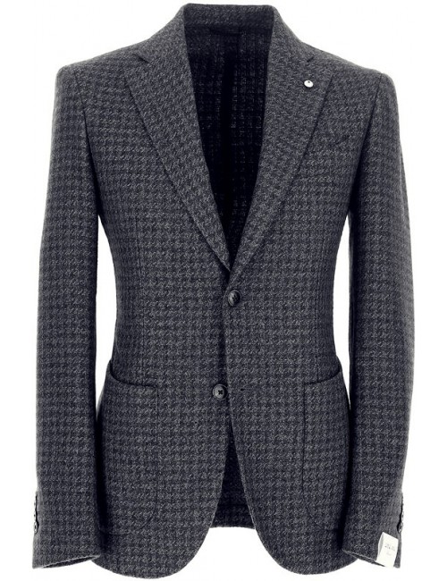 Americana LBM 1911 para hombre en lana con fantasía pata de gallo gris