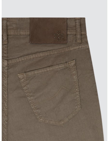 Pantalón elástico lino y algodón modelo Bard marrón claro - Jacob Cohën detalle bolsillo trasero