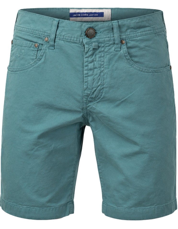 Jacob Cohën Bermudas modelo Nicolás gabardina de algodón elástico azul agua marina VISTA FRONTAL