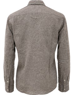 Camisa marrón de algodón lino con bordados - BoB vista frontal 2
