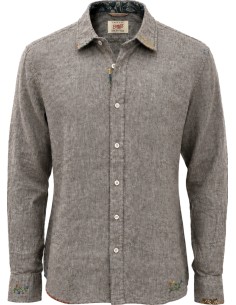 Camisa marrón de algodón lino con bordados - BoB vista frontal
