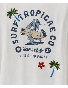 Camiseta blanca manga corta estampado y bordado surf - Bob 2