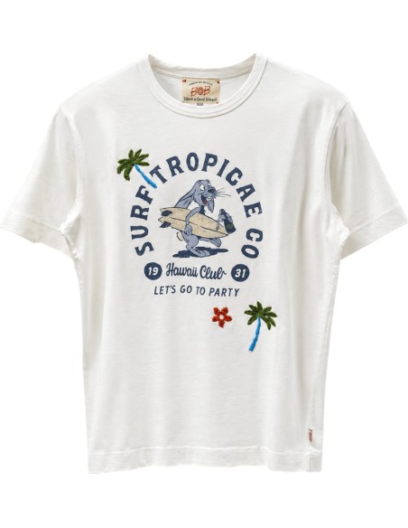Camiseta blanca manga corta estampado y bordado surf - Bob
