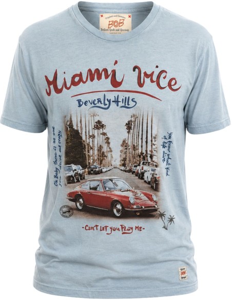 Camiseta azul claro manga corta estampado Porche Miami Vice - Bob