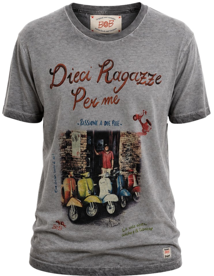 Camiseta gris vespas detalle estampado frontal