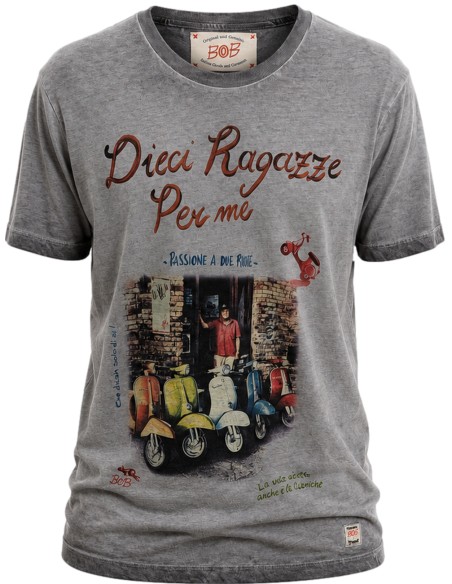 Camiseta gris vespas detalle estampado frontal