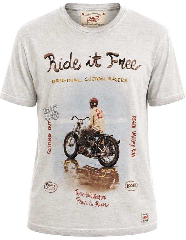 Camiseta manga corta gris claro con estampado Ride it free - Bob