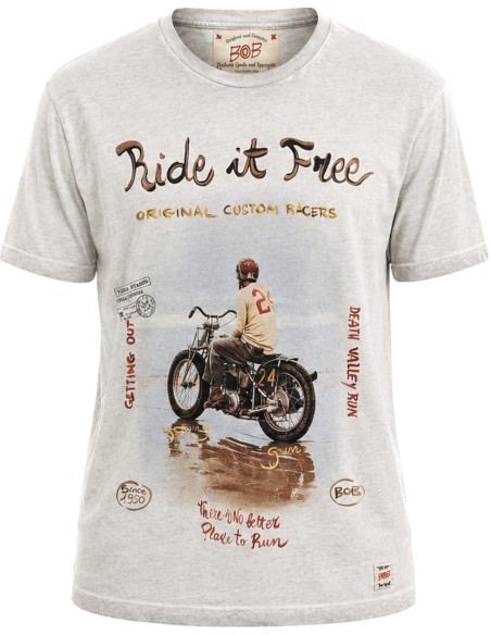 Camiseta manga corta gris claro con estampado Ride it free - Bob