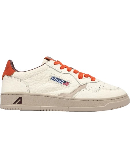 Autry zapatilla medalist low blanco piel rugosa contrastes calabaza AULM - NE17 vista lateral