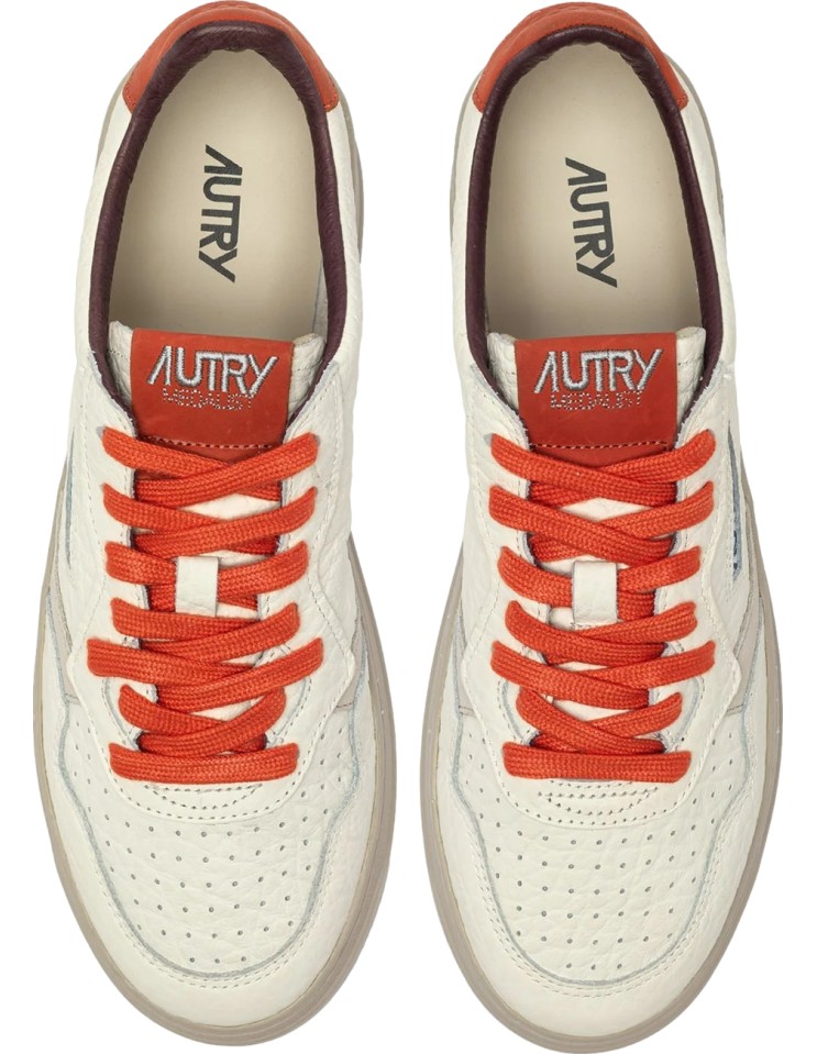 Autry zapatilla medalist low blanco piel rugosa contrastes calabaza AULM - NE17 vista vista cenital